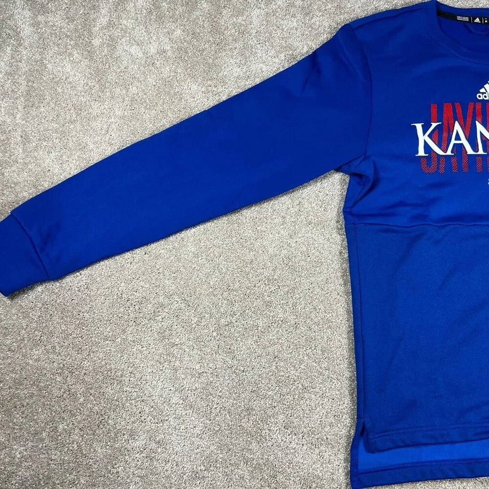 Adidas Mens Medium Blue KU Kansas Jayhawks Long Sleeve NCAA Football T-Shirt NWT